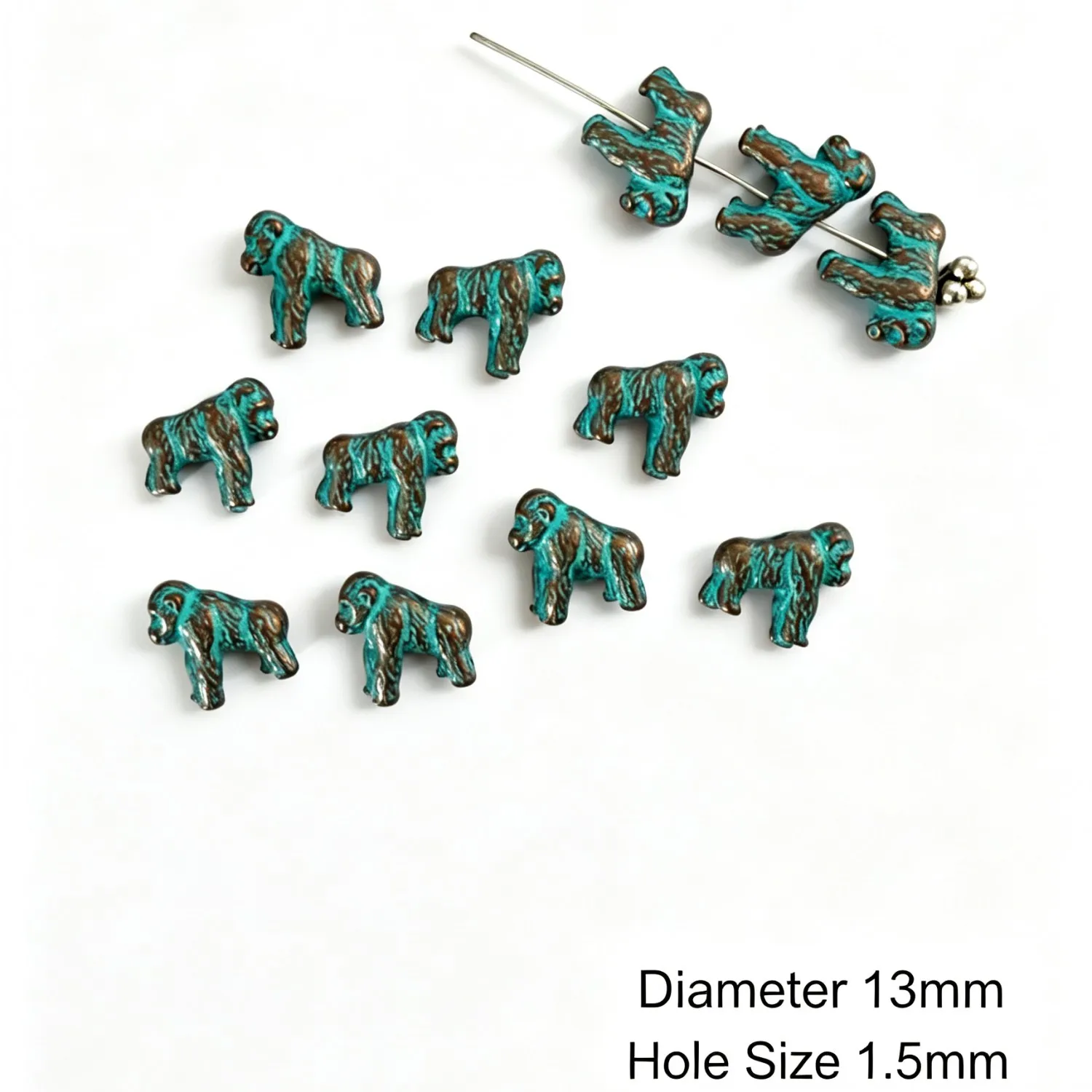 10Pcs 13×13mm Zinc Alloy Antique Red Copper with Blue Wash Gorilla Shape Spacer Beads DIY Jewelry Accessories H5303