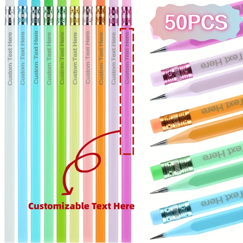 50pcs Customizable Macaron Pencils Assorted Colors with Erasers for Artists and Students Writing and Sketching Ideal