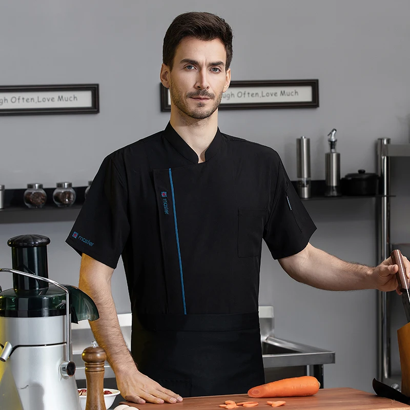 Camicia da cucina cappotto da lavoro da ristorante elasticizzato e leggero uniforme da cuoco Costume a maniche corte servizio di ristorazione vestiti di alta qualità