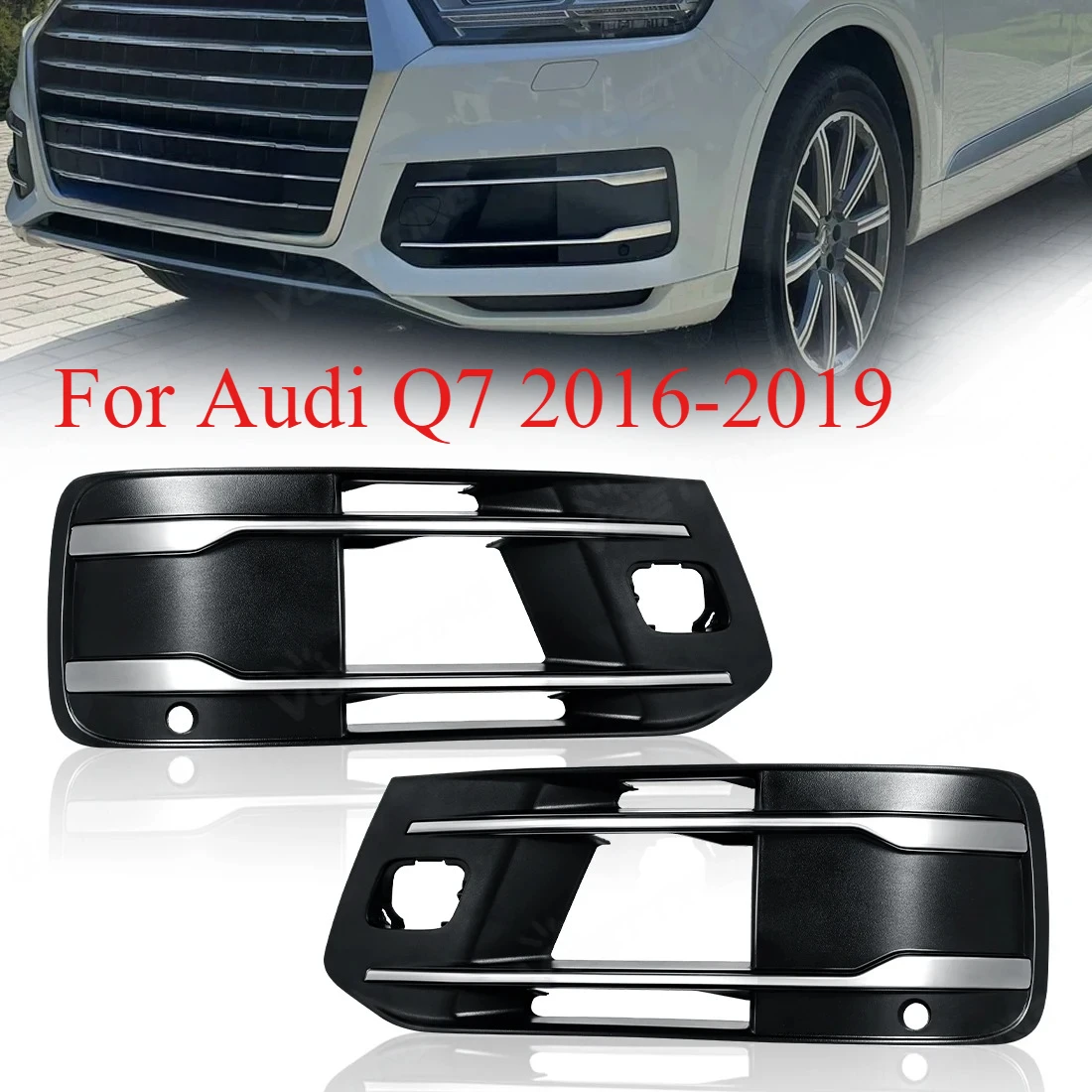 

For Audi Q7 2016-2019 Fog Lamp Frame Front Bumper Left/Right Chrome Bezel Grille Cover 4M0807681T 4M0807682T Car Accessorie
