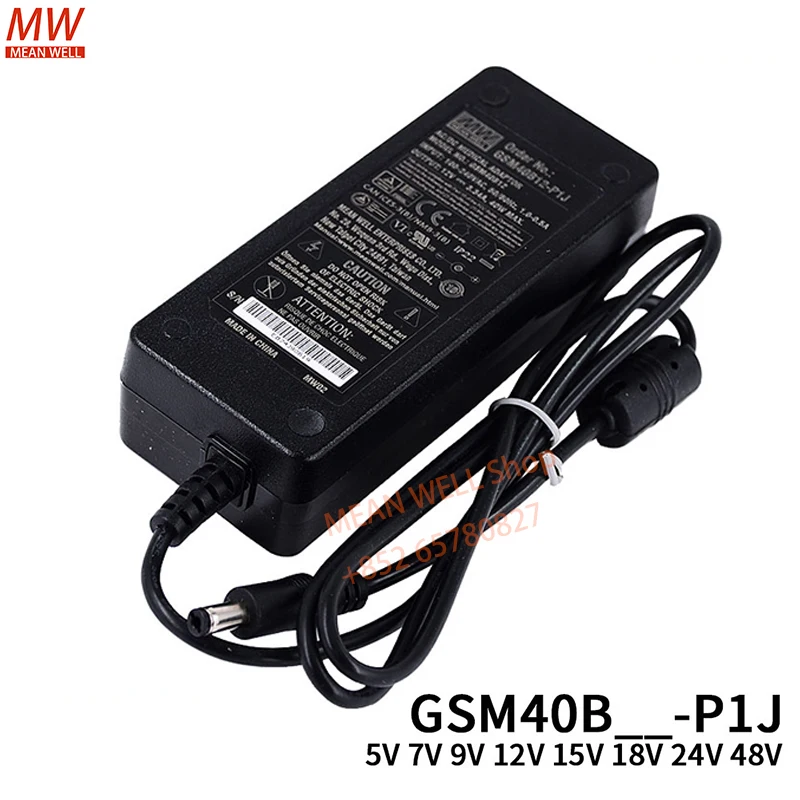 

Блок питания MEAN WELL, оригинальный 40 Вт AC-DC, надежный зеленый медицинский адаптер GSM40B12-P1J GSM40B24-P1J GSM40B15-P1J