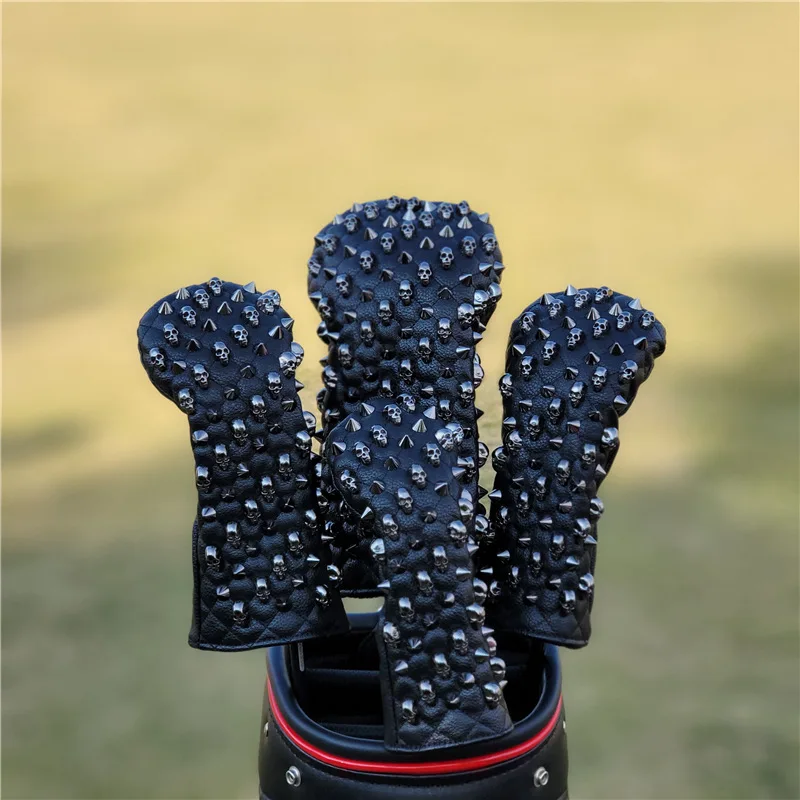 Cubierta de cabeza impermeable de PU con remaches de calavera para Club de Golf, cubiertas protectoras de Putter de mazo de hoja ut para Conductor,