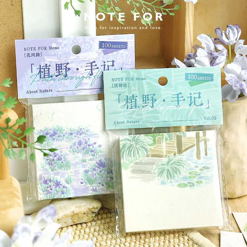 100 Sticky Notes, Ueno's Notes Series, Literary and Fresh Plant Handbook Message Material Paper Notepad Sticky Notes Memo Pad