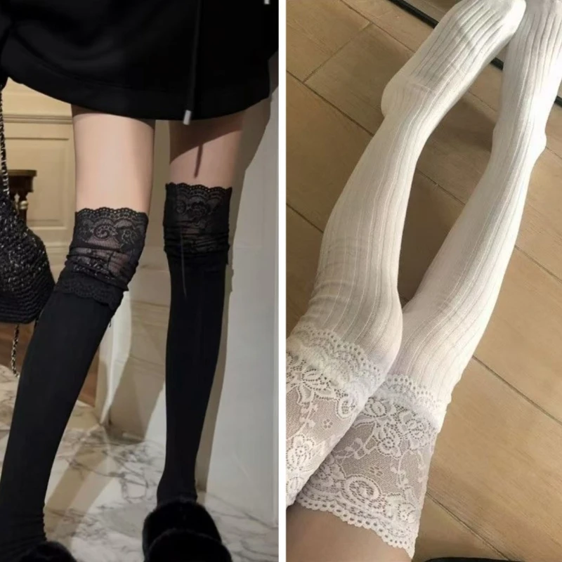 1/2 Paar knielange Spitzenstrümpfe für Damen im Frühling und Herbst, neue einfarbige, einfache, bequeme Freizeitsocken