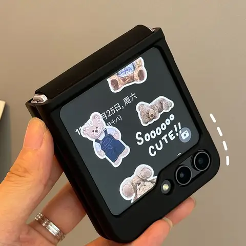 한국 귀여운 손목 밴드 힌지 보호 케이스, 삼성 갤럭시 Z 플립 6 플립 5 블랙 커버, Z 플립 6 5 4 3 z6 z5 범퍼 쉘 백