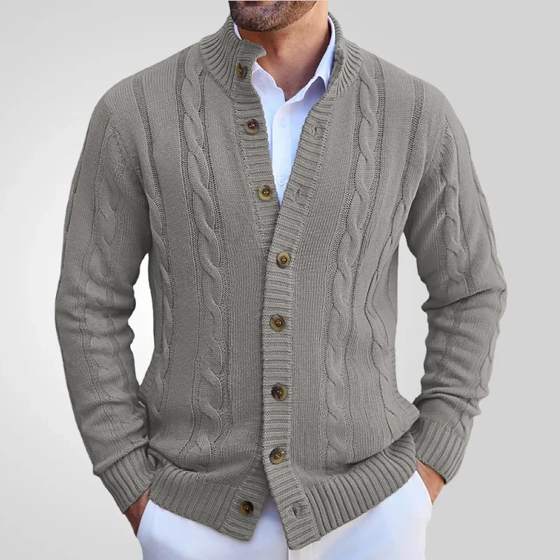 Cardigan da uomo colletto alla coreana maglioni cappotto lavorato a maglia manica intera monopetto maglia solida cappotti a punto aperto autunno inverno 2024