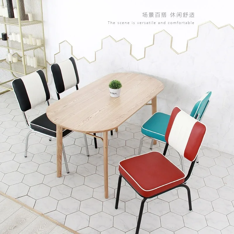 HOT American, Vintage, Dining Chairs, Leather, Soft Bag, Stainless Steel, Burger Bar, Backrest, Dining Room, Chairs