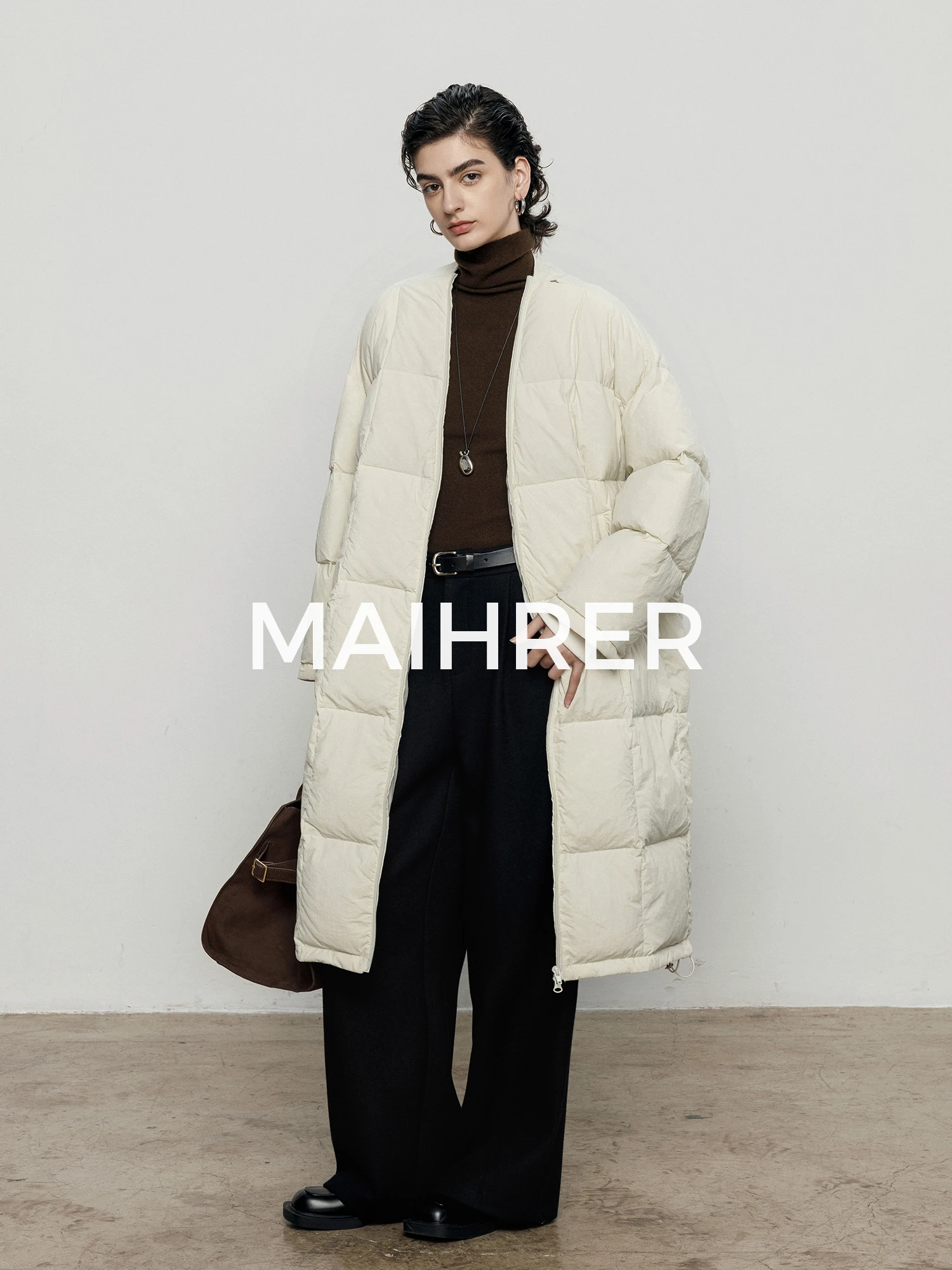 

Женская удлиненная утепленная куртка Maiher90 из белого пуха, теплая верхняя одежда, повседневная свободная модель с V-образным вырезом и застежкой-молнией