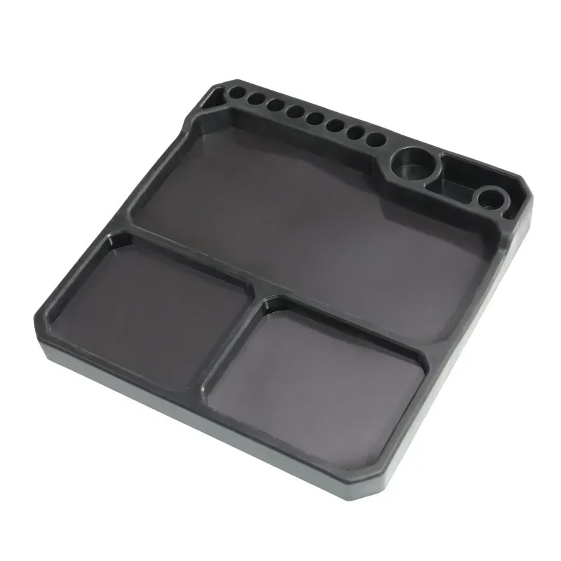 

Silicone Parts Tray with Tool Stand (155*155mm) with 3Pcs Magnetic Sheets for 1/18 1/24 1/10 RC Car Boat Airplane Model