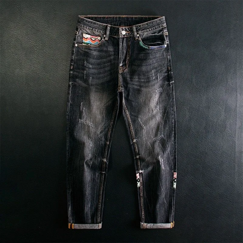 

New Spring/Autumn Classic Fashion Solid Color American Retro Straight Leg Black Jeans Men's Casual Loose Fit Stretch Denim Pants