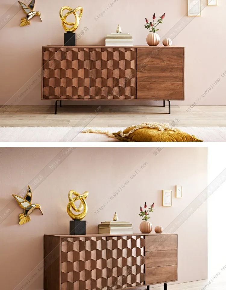 American Retro Solid Wood Sideboard Nordic Black Walnut Living Room Locker Bedroom Entrance Bed Front Cabinet