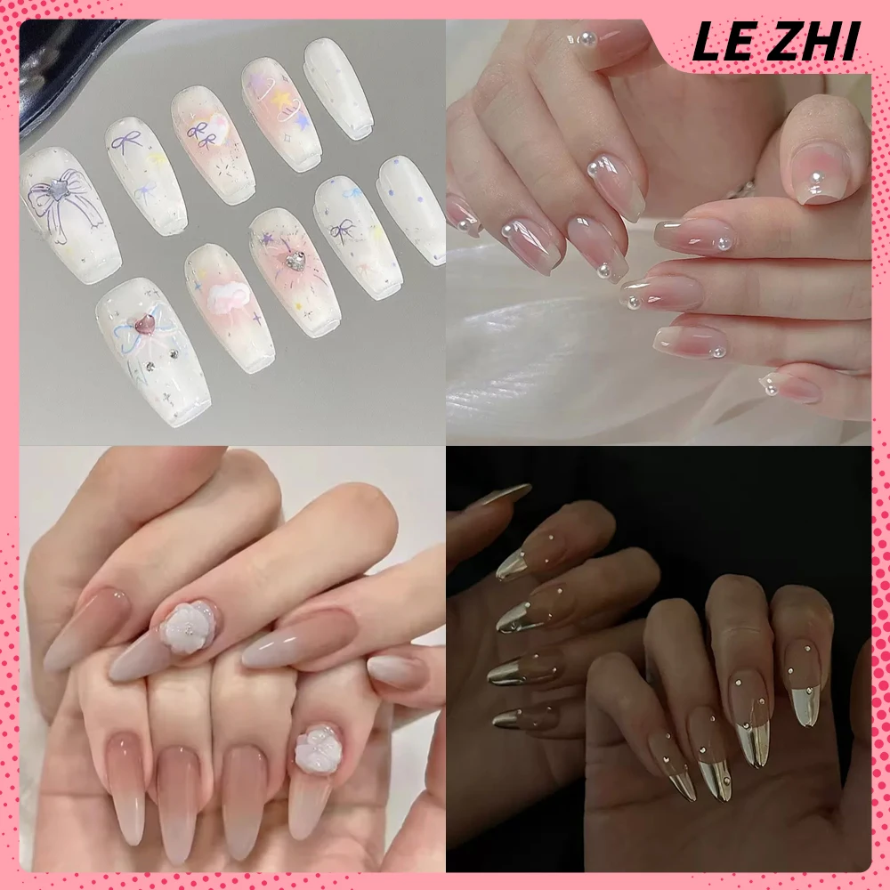 

Fashion Pure Handmade Fake Nails Luxury Cat's Eye Design Mash-up Color French Detachable Reusable Full Cover Nail Holiday Gift