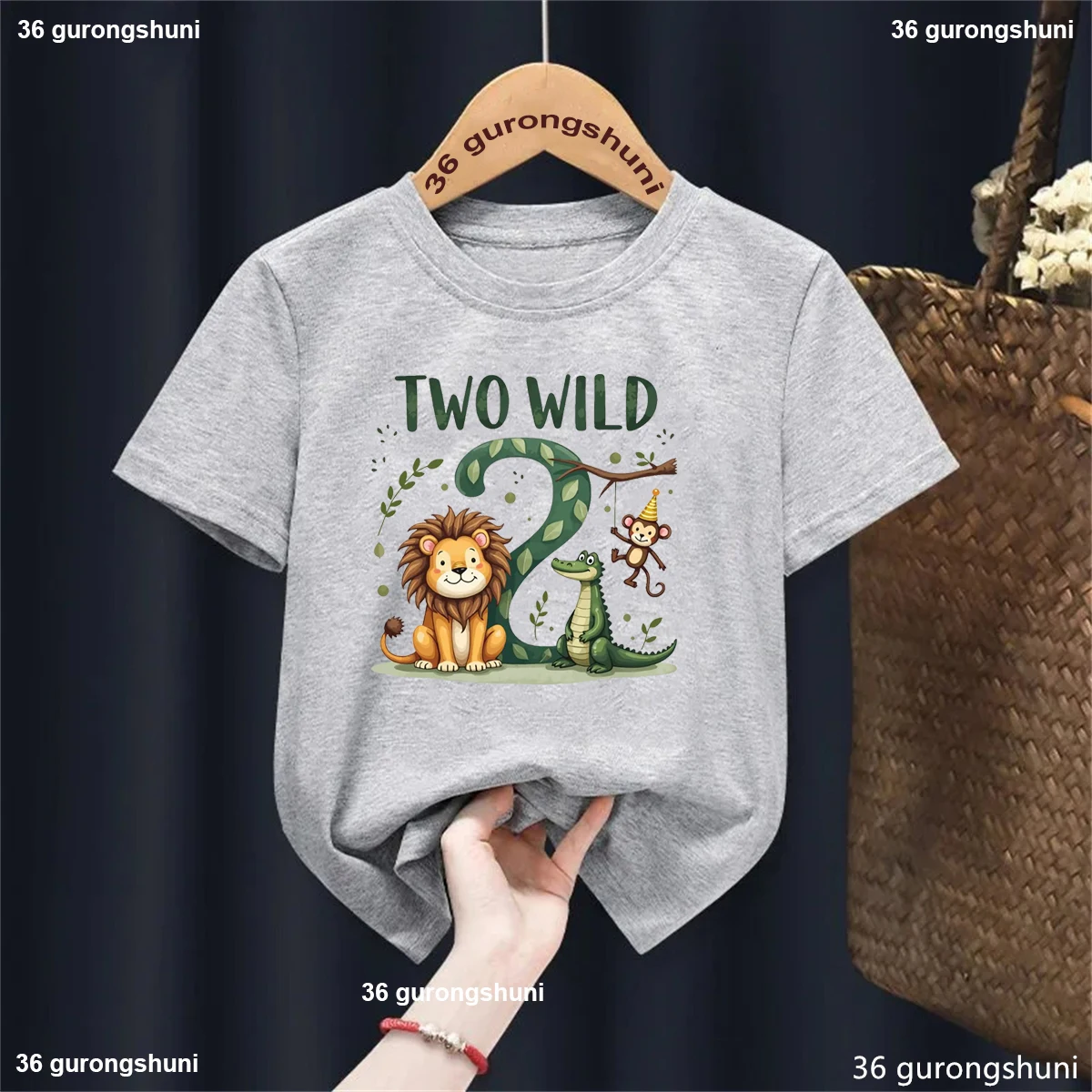 

Wild 2nd Birthday Gift/Cute Kids' Shirt For Girls/Boys Lion Monkey Pattern Print T-Shirt Boys Animal Theme Birthday Party Tees