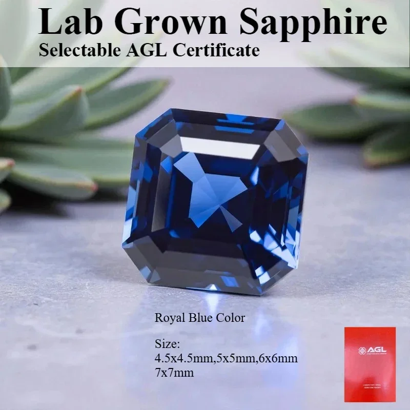 

L-Lab Grown Sapphire Royal Blue Color Asscher Cut Loose Gemstone For DIY Jewelry Making Selectable Certificate