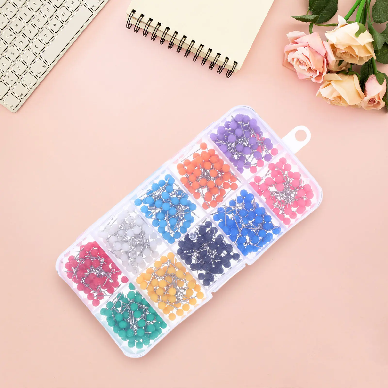 

500Pcs Colorful Plastic Thumbtacks Drawing Pins Push Pins Set for Maps Calendars Whiteboards 10 Assorted Bright Colors Office
