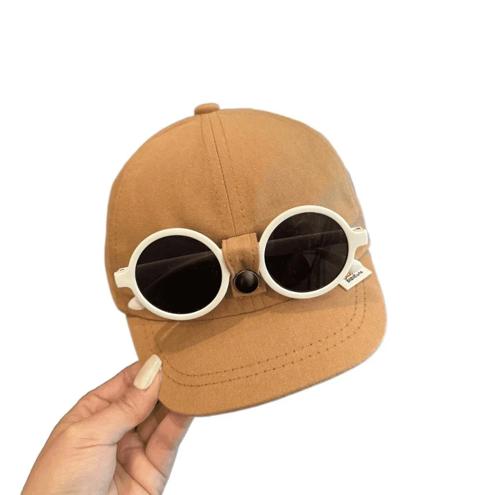 

Short Brim Children Baseball Hat Sunscreen Solid Color Kids Sun Hat Korean Style Detachable Sunglasses Girls Peaked Cap Baby