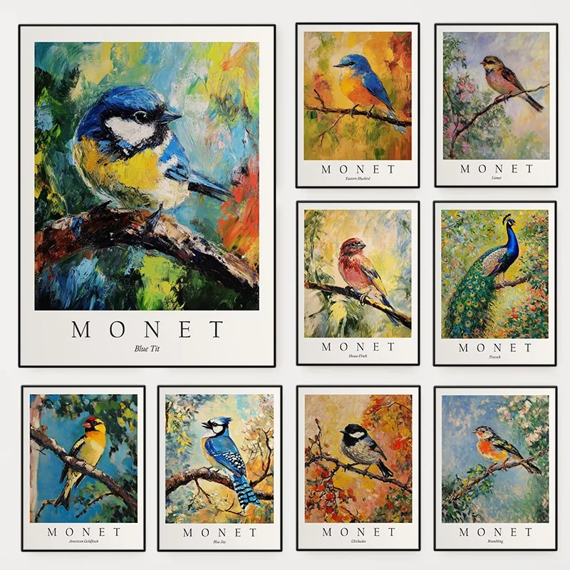 Póster de ilustraciones de animales y pájaros americanos, Robin, pavo real, toro, azul, Jay Raven, pintura en lienzo, arte de pared, decoración del hogar para sala de estar