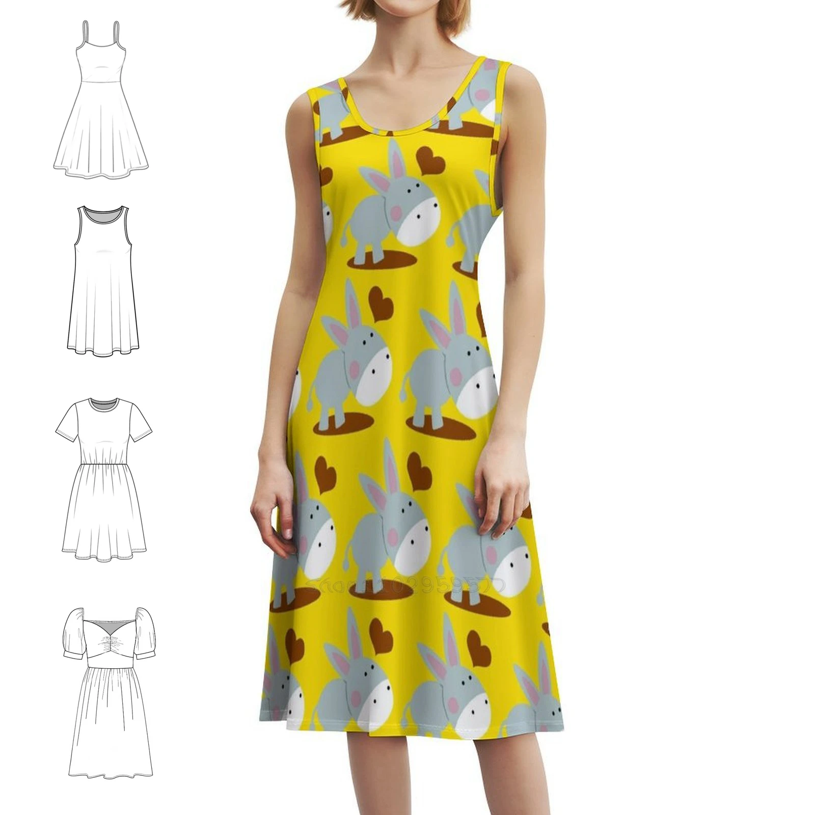 فستان قصير على طراز Donkey Preppy للنساء على شكل حرف a فضفاض مناسب فستان يوم غير رسمي حمار حيوانات المزرعة حديقة الحيوان الأطفال الرضع المرأة #1