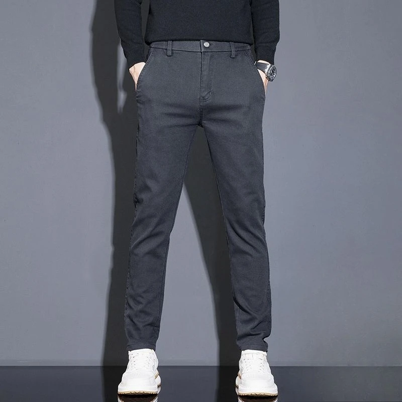 Calças de lã de emagrecimento casuais de negócios leves masculinos para outono e inverno bonito elegante e versátil adicionando lã