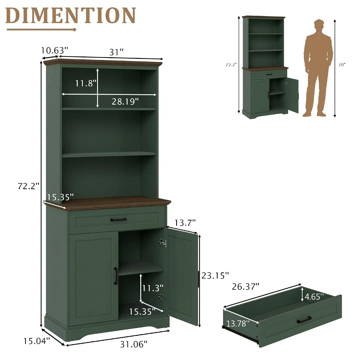 5-Shelf Wooden Bookcase With Drawers & Door, Adjustable Multi Depth Storage Shelf For Home Office, Customized