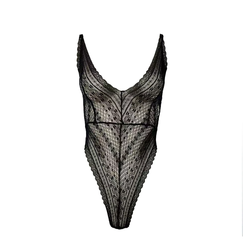 

Transparent Lace e One-Piece Swimsuit for Women Strapl Sexy Hollow out Design No Chest Pad Casual Swimwear