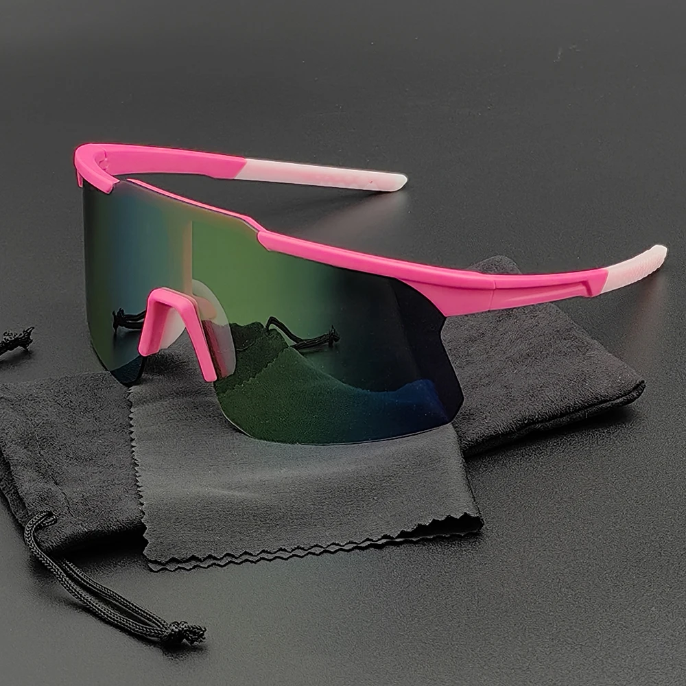 Gafas de ciclismo sin montura UV400 para hombre y mujer, gafas deportivas para correr y pescar, gafas de sol para bicicleta de montaña, lentes rosas, gafas para bicicleta de carretera para niña