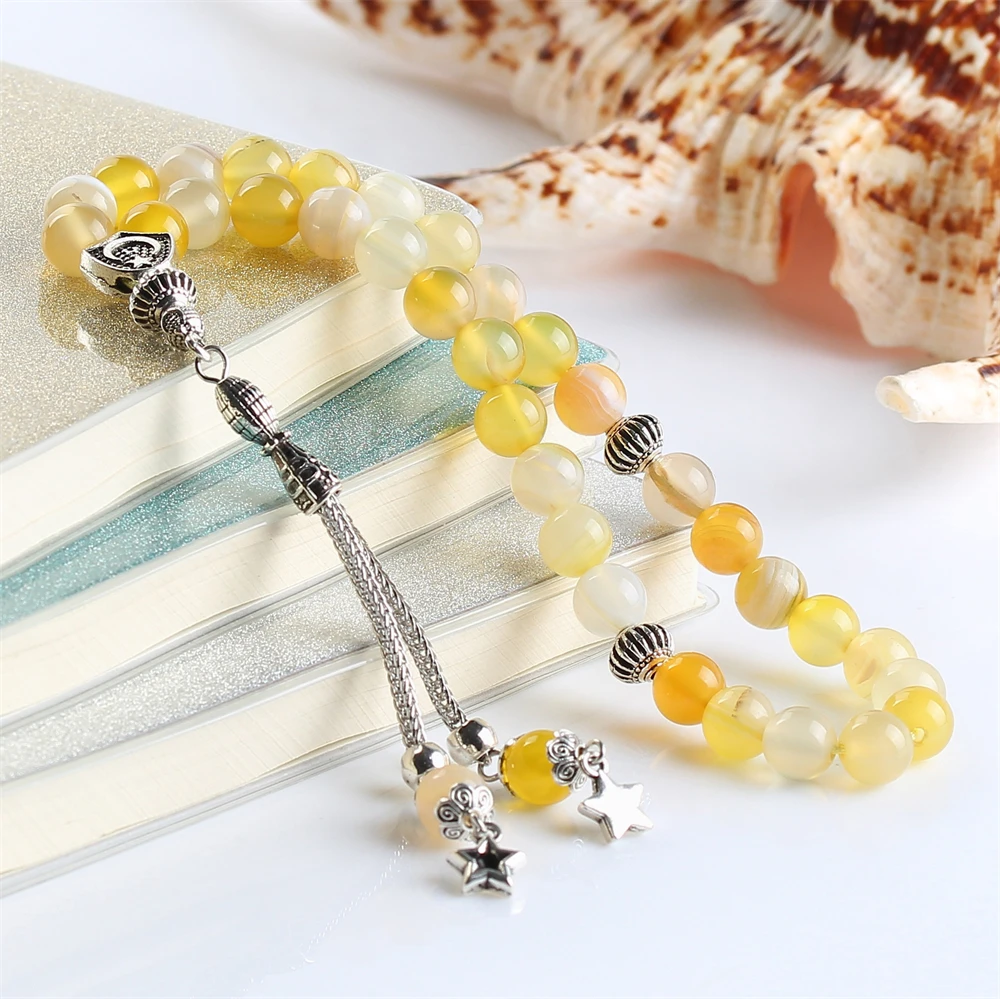 Man Women Tasbih Natural Agate Stone Muslim prayer beads islamic Eid Ramadan Guality Gifts rosary 33 66 99 beads