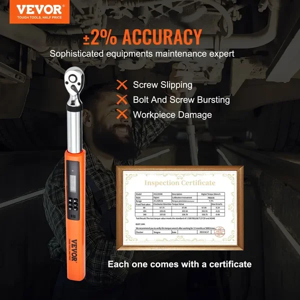VEVOR Digital Torque Wrench, 3/8' Drive Electronic Torque Wrench, Wrench Kit 3.7-37ft.lb/5-50n.m Range Accurate to