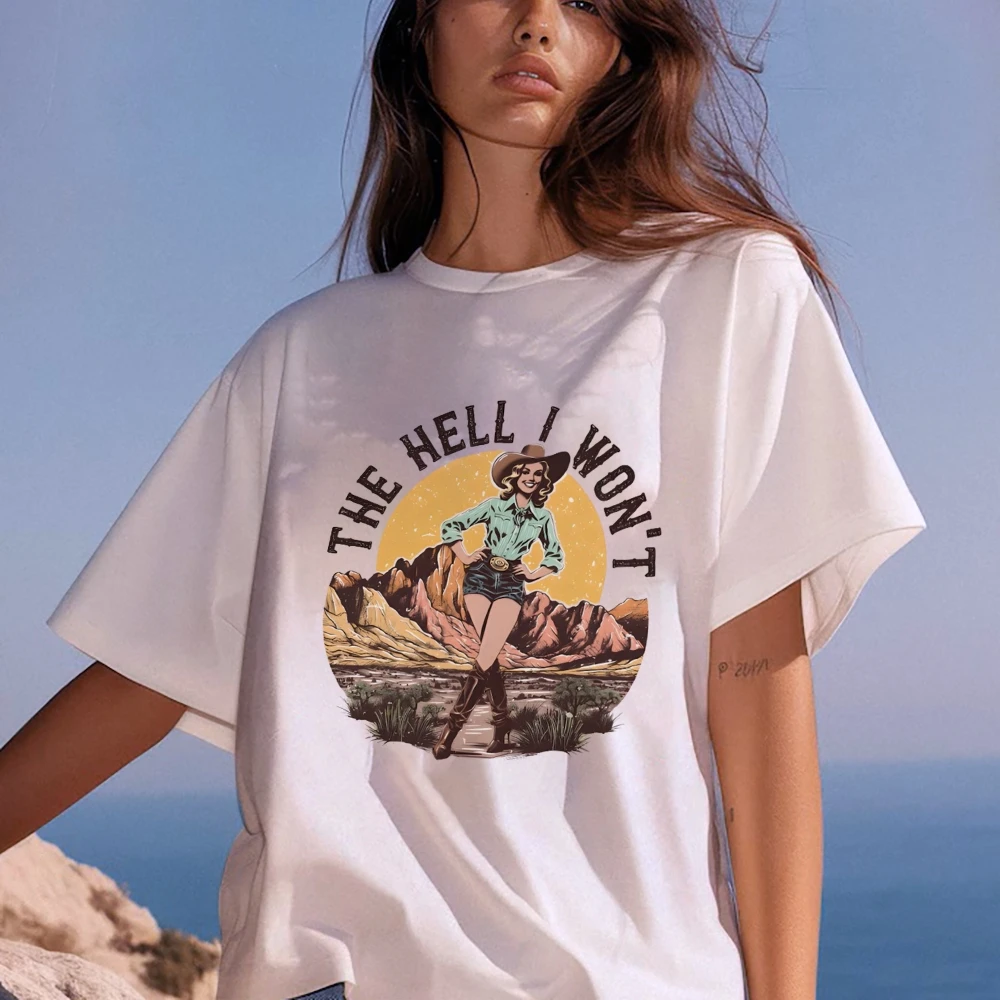 Retro Western Shirt, The Hell I Won't T-Shirt Vintage Cowgirl Shirt Retro Rodeo Country Western Aesthetic Tee Cute Women Gift