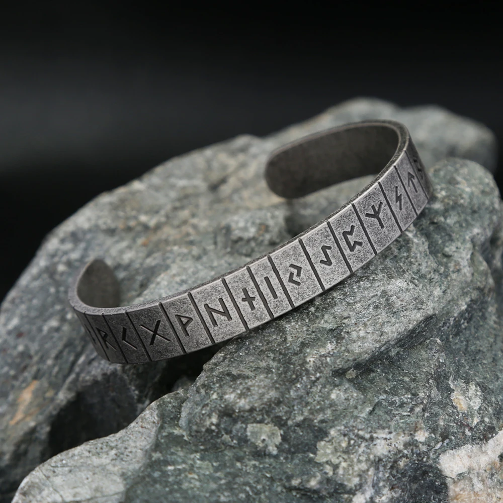 Nordic 316L Stainless Steel Viking Runes Bracelet Vintage Fashion Wristband Cuff Bracelets For Men Women Amulet Jewelry Gifts