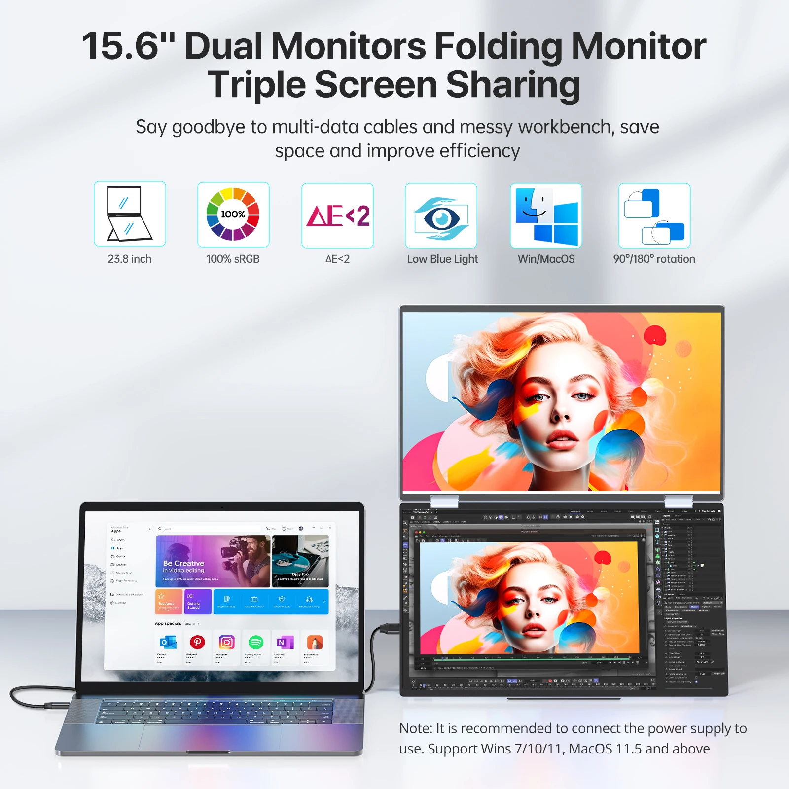 Imagem -02 - Extensor de Tela de Laptop Uperfect Monitores Duplos de 156 Empilhados Monitor Triplo Dobrável Fhd 1080p com Alto-falante Hdmi Usb-c Display para Laptop Macbook Surface pc Xbox Ps5 Switch