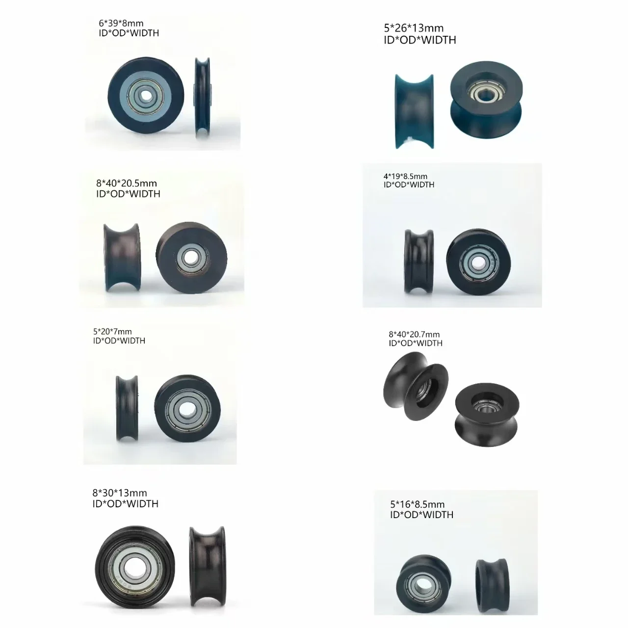 10 Stück/Set U-Nut Nylon POM Rollenrad 6x39x8 8x40x20,5 mit eingebettetem Lager 4-8mm Bohrung 13-40mm Außendurchmesser für Kettenantrieb – Detail 3