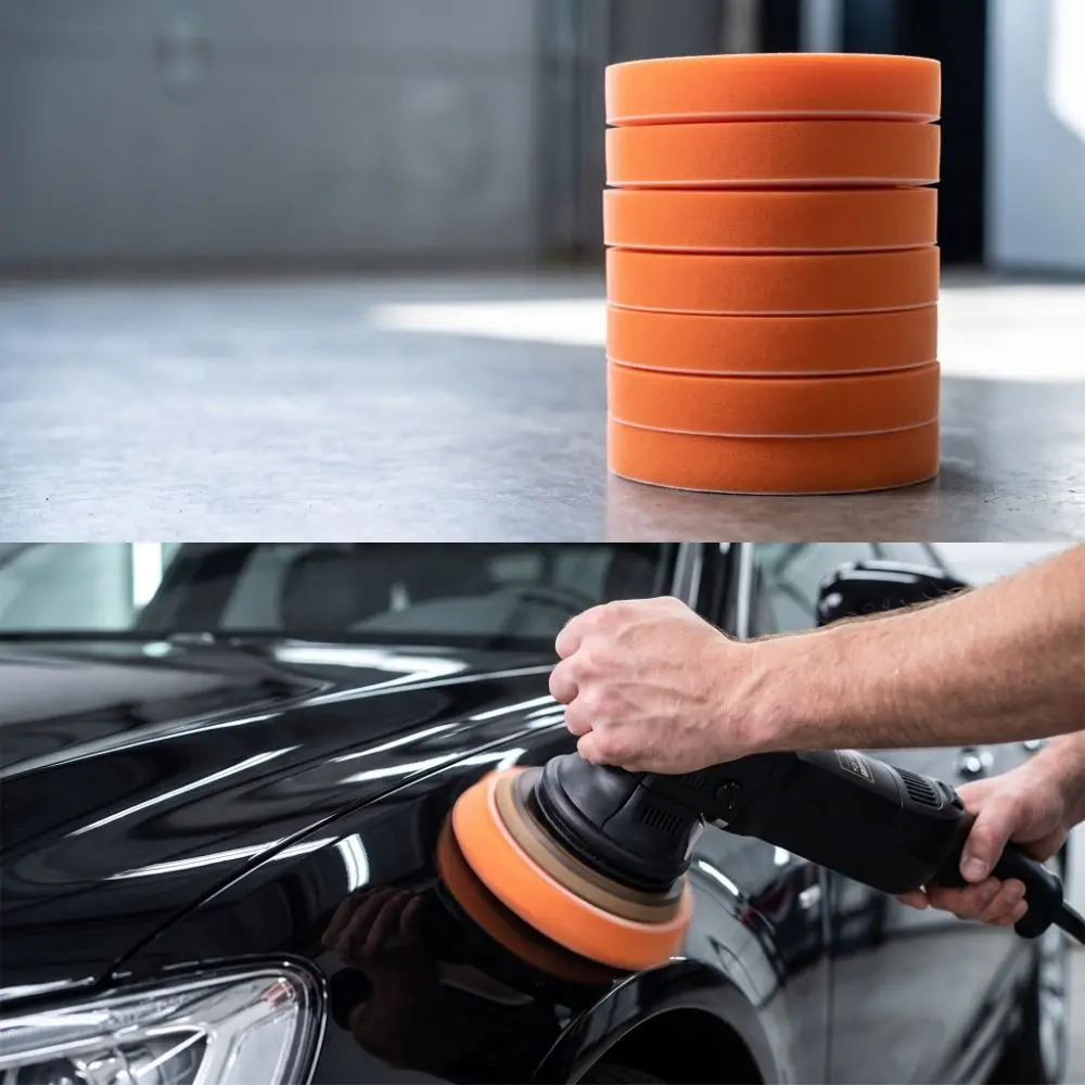10PCS 6 Inch Car Polishing Pads Soft Sponge Hook and Loop Backing Car Waxing Pads Orange Reusable Polisher Buffer Pads