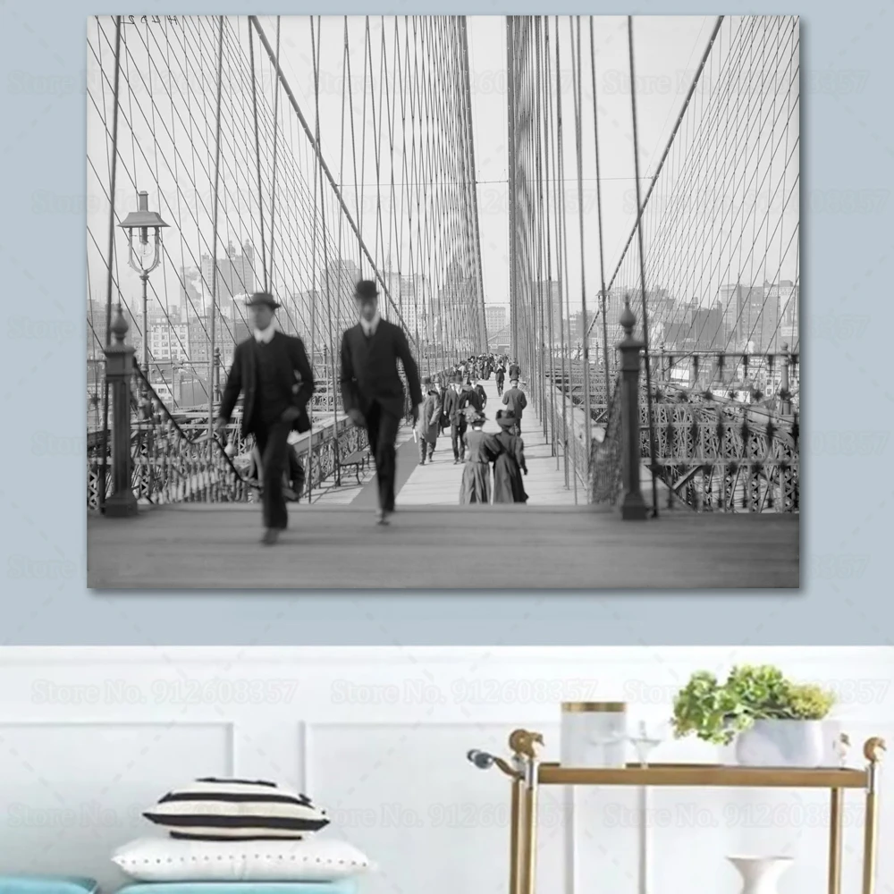 Винтажный постер Бруклинский мост, постер с принтом Нью-Йорка, черно-белая Картина на холсте, настенное художественное украшение