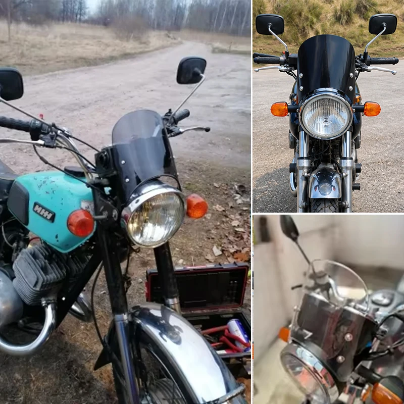 Retro Universal Motorcycle Windshield 5-7 Inch Headlight Compact Wind Deflector Flyscreen For Harley Sportster Honda Yamaha Cafe