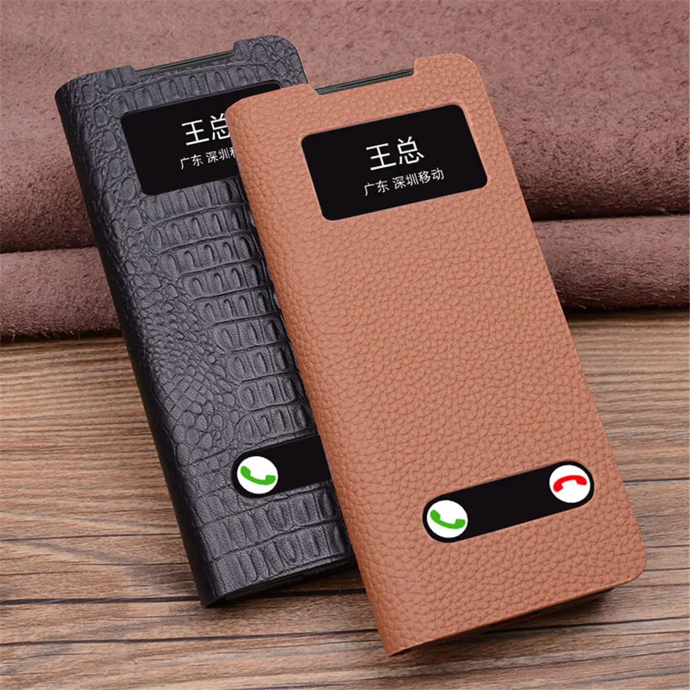 Genuine Cowhide Leather Crocodile Flip Case for Samsung Galaxy Z Fold6 Window View Full Cover