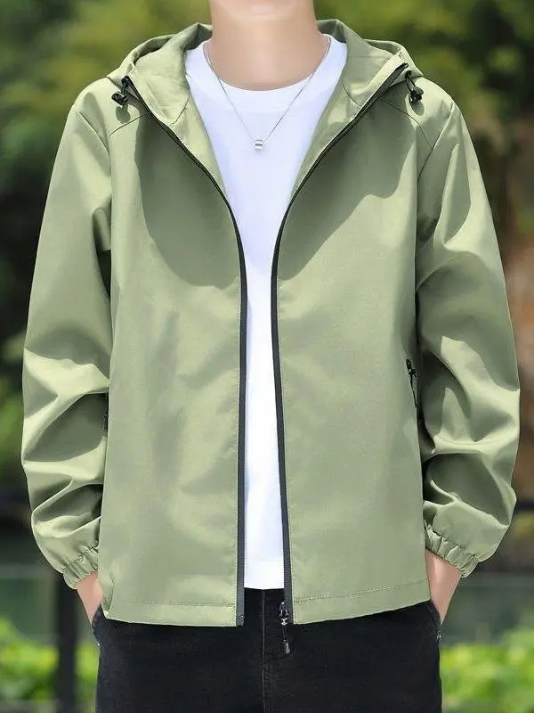 

Casual Men's Softell Jaet Outdoor Faionable Hooded Coat Breathable Stand Fit Autumn Wear for Middle-Aged And ly