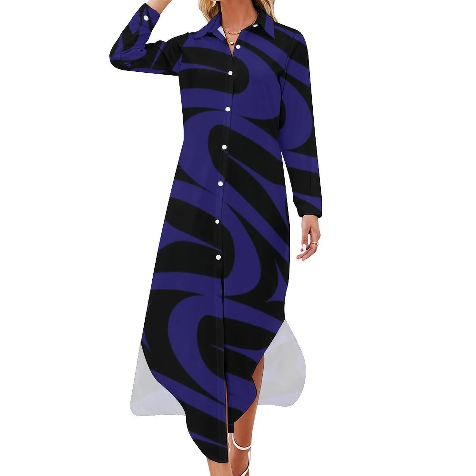 

Abstract Formline 3 Long Sleeved Shirt Dress chic and elegant woman dress women's dresses luxury Long dresses