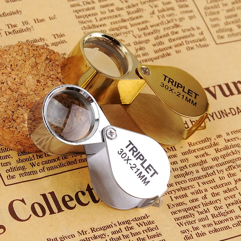 10x 20x 30X 21mm High Magnification Metal Blinds Folding Glass Lens Small Portable Jewelry Label Identification Magnifying Glass