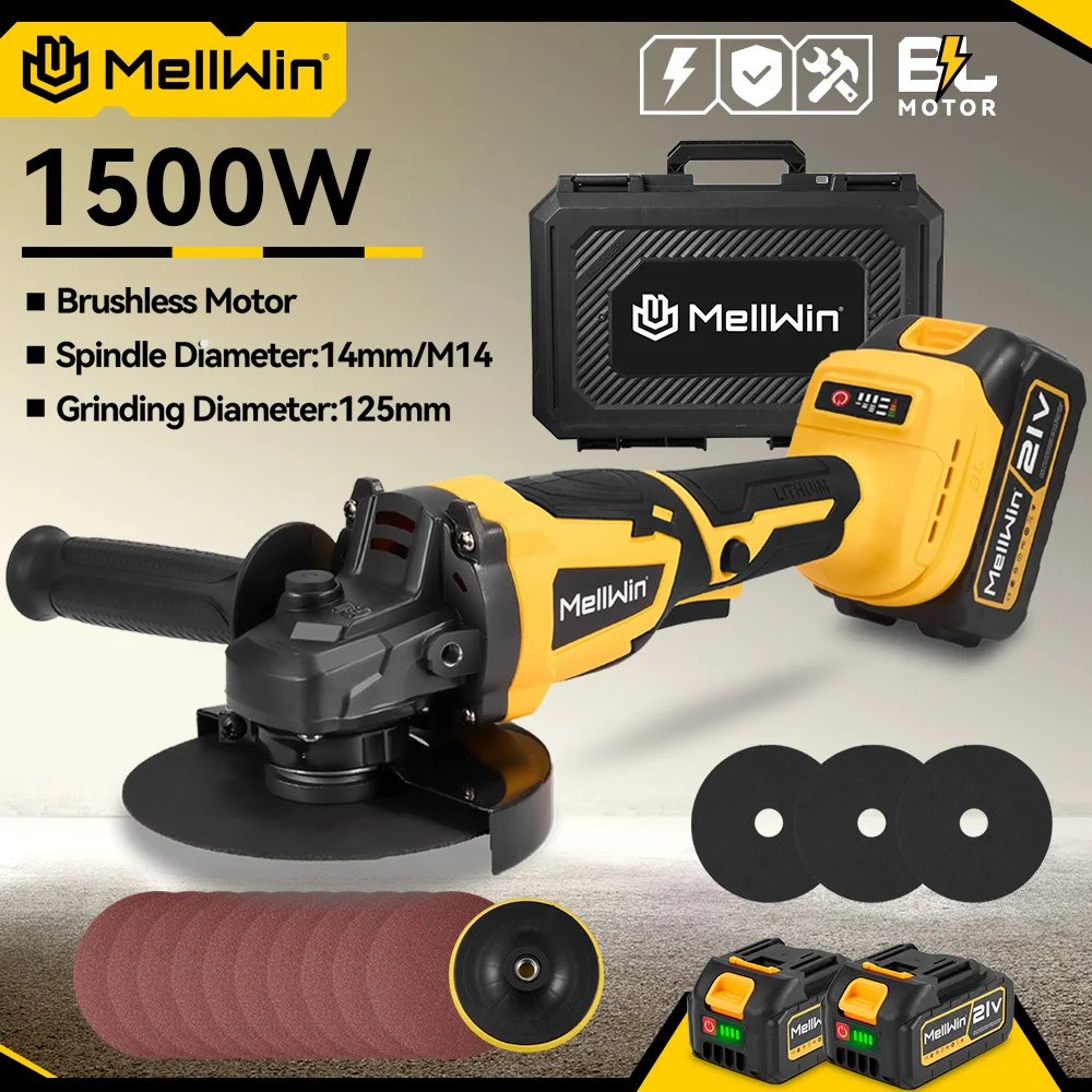 MELLWIN 125 millimetri Brushless Elettrico Smerigliatrice Angolare Cordless 3 Marce Lavorazione Del Legno Lucidatrice Macchina Da Taglio Per Makita 18V Batteria Spille