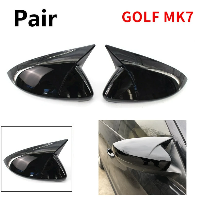 1 Pair Boat Mirror Cover Side Wing Rear View Mirror Case Covers Bright Black For GOLF 7 MK7 7.5 GT I R GTE GTD 2013-2018