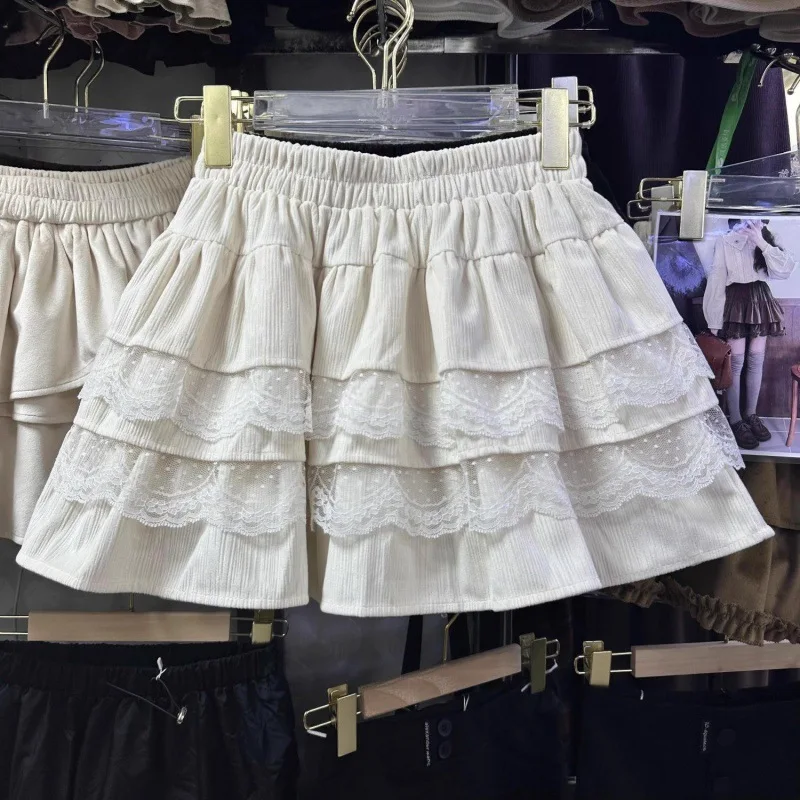 Gentle Style Lace Splicing Cake Skirt Spring/Summer New High Waist Slim Versatile Atmosphere Short Skirt