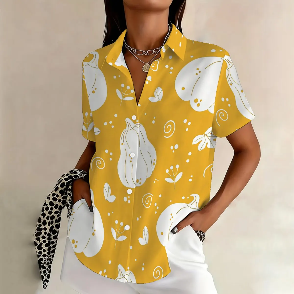 

Summer women's plus-size short-sleeve shirt, fun pumpkin pattern, warm and healing, perfect for outings, gatherings and social