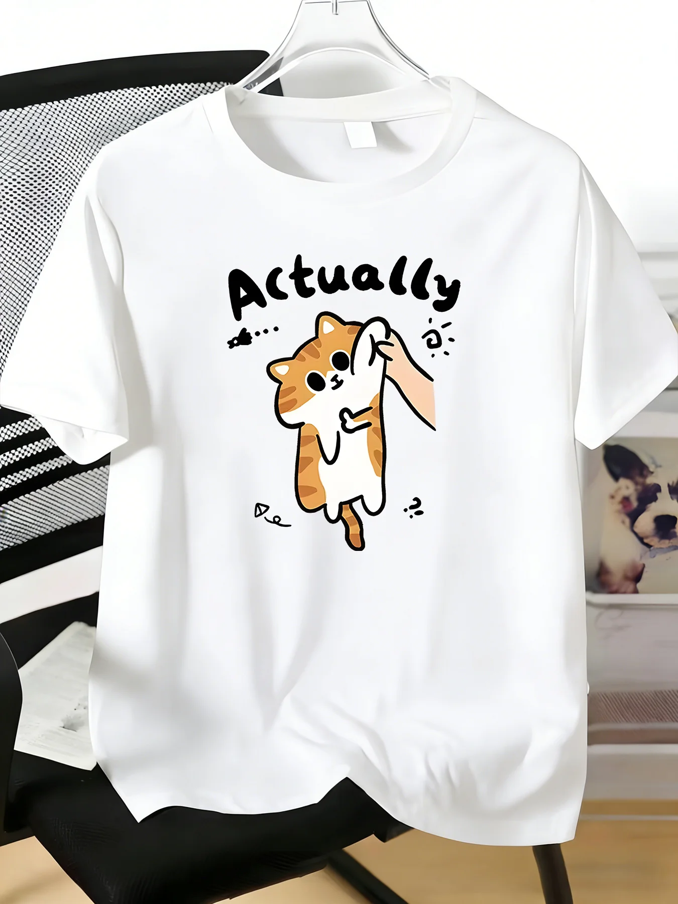 Men Classic Round Neck Tee Cute Grab Orange Tabby Cat Letter Print Soft Short Sleeve Summer Fashion Daily Casual Loose Basic Top