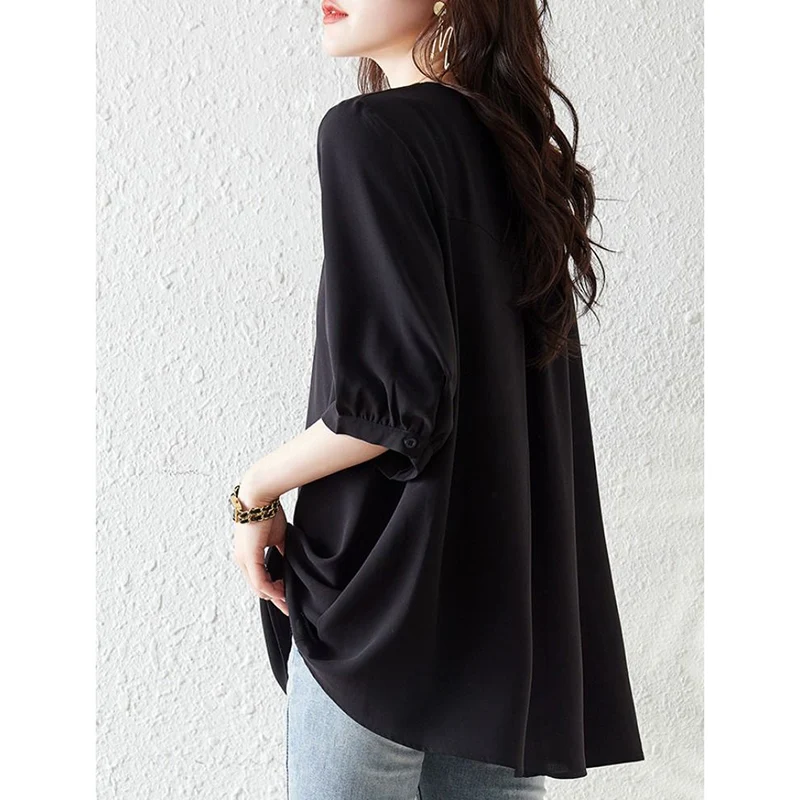 Fashion O-Neck Button Solid Color Folds Casual Blouses Women\'s Clothing 2024 Autumn New Loose Commuter Tops All-match Shirts