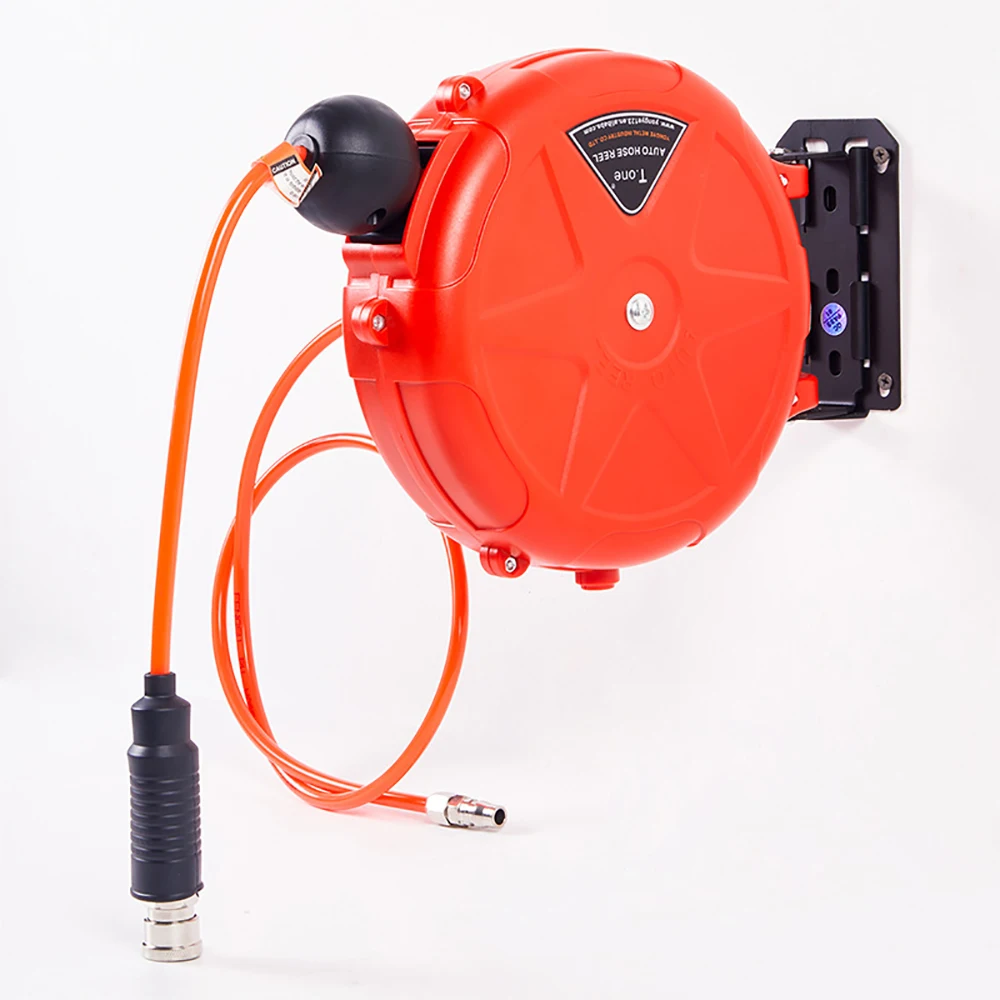 10M Compressor Hose Reel Retractable Automatic Rewind Tool Commercial Reel With Swivel Bracket Quick Coupler Air Compressor