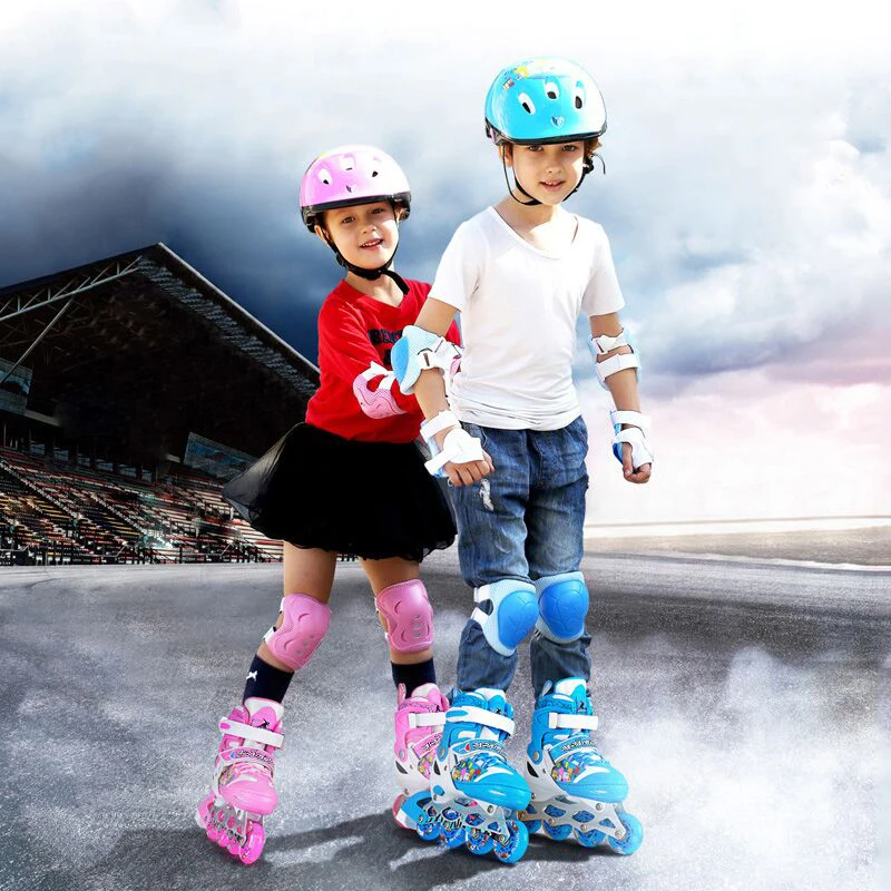 Venda quente em estoque meninos e meninas 4 PU completo piscando ajustável crianças patins inline