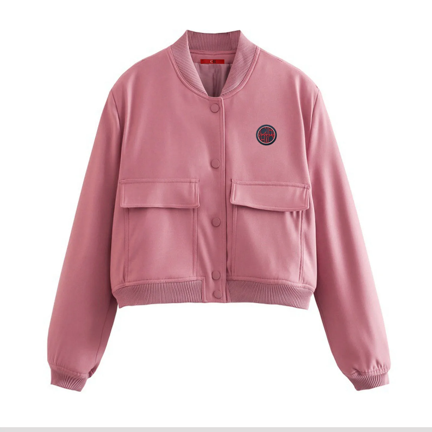 CH Damen Marineblaue Kurze Arbeitsjacke mit Knöpfen und Tasche, Lässiger Street-Style, Geeignet für Frühling und Herbst – Detail 9