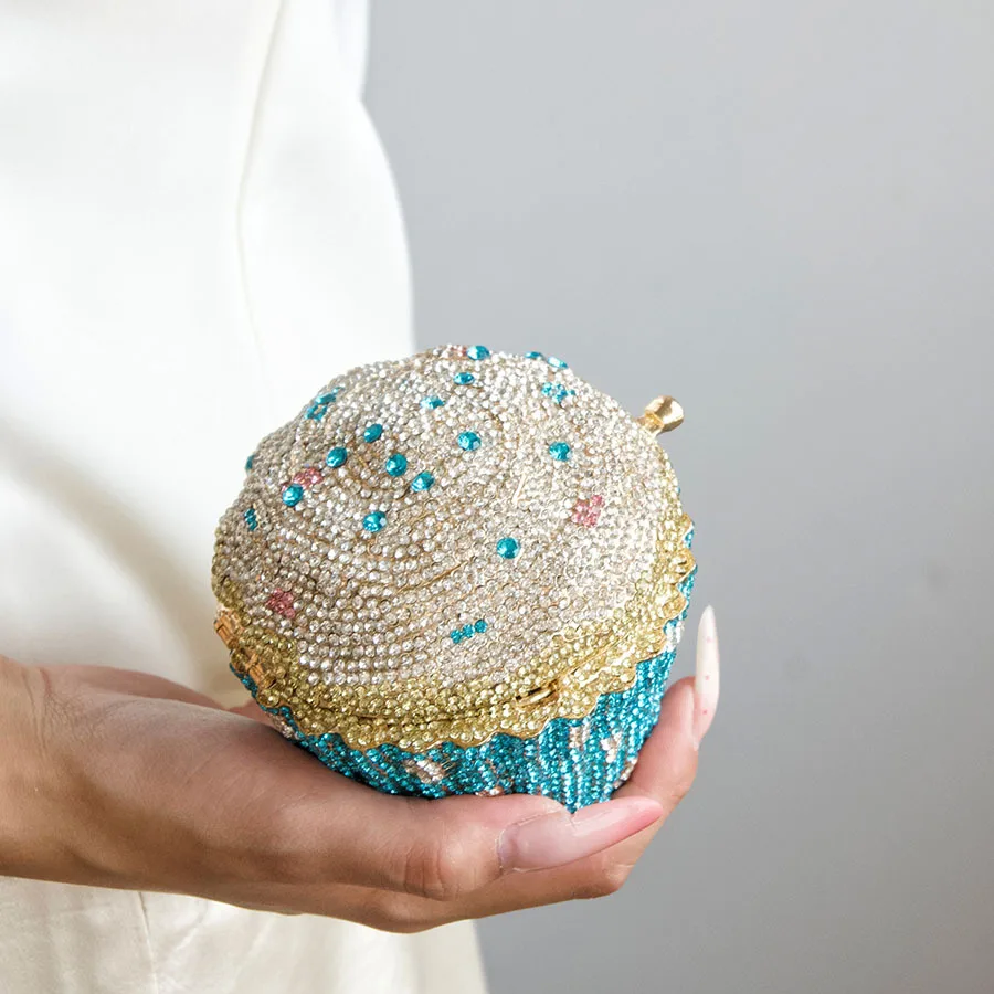 Bolso Redondo Pequeño con Pedrería en Espiral de Cupcake, Bolso de Cena para Fiesta de Nicho Exquisito con Diamantes Rosados Brillantes