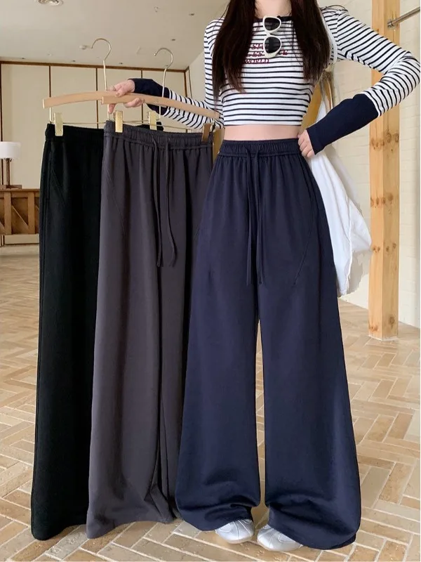 

plus Size Women's Lazy Sle Casual Pants High Waist Dstring Elastic Waist Wide Leg Spring Summer New High Lengthening Sli...
